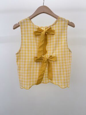 Top vichy jaune noué